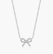 Load image into Gallery viewer, Monte Luna Sterling Silver Rhodium or Gold Plated Lab-Created Diamond Bow Necklace (SI8287)
