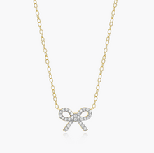 Load image into Gallery viewer, Monte Luna Sterling Silver Rhodium or Gold Plated Lab-Created Diamond Bow Necklace (SI8287)
