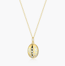 Load image into Gallery viewer, Monte Luna Sterling Silver Rhodium or Gold Plated Lab-Created Scattered Diamond High Polish Medallion Necklace (SI8330)

