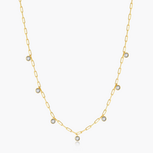 Load image into Gallery viewer, Sterling Silver Rhodium or Gold Plated Lab-Created Bezel Set Diamond Dangle Paperclip Station Necklace
