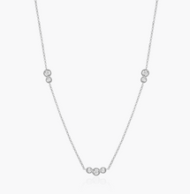 Load image into Gallery viewer, Sterling Silver Rhodium or Gold Plated Trio Bezel Set Lab-Created Diamond Station Bolo Necklace
