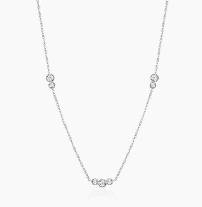 Sterling Silver Rhodium or Gold Plated Trio Bezel Set Lab-Created Diamond Station Bolo Necklace