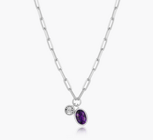 Load image into Gallery viewer, Monte Luna Rhodium Plated Sterling Silver Lab-Created Amethyst &amp; Diamond Mini Paperclip Chain (SI9545)
