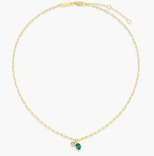 Load image into Gallery viewer, Monte Luna Gold Plated Sterling Silver Lab-Created Emerald &amp; Diamond Mini Paperclip Chain (SI8318)
