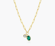 Load image into Gallery viewer, Monte Luna Gold Plated Sterling Silver Lab-Created Emerald &amp; Diamond Mini Paperclip Chain (SI8318)

