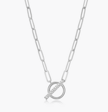 Load image into Gallery viewer, Monte Luna Sterling Silver Rhodium or Gold Plated Lab-Created Diamond Toggle Paperclip Chain Necklace
