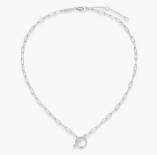 Load image into Gallery viewer, Monte Luna Sterling Silver Rhodium or Gold Plated Lab-Created Diamond Toggle Paperclip Chain Necklace
