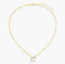 Load image into Gallery viewer, Monte Luna Sterling Silver Rhodium or Gold Plated Lab-Created Diamond Toggle Paperclip Chain Necklace
