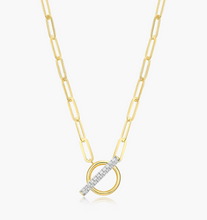 Load image into Gallery viewer, Monte Luna Sterling Silver Rhodium or Gold Plated Lab-Created Diamond Toggle Paperclip Chain Necklace
