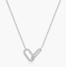 Load image into Gallery viewer, Monte Luna Sterling Silver Rhodium or Gold Plated Lab-Created Diamond Twin Paperclip Necklace

