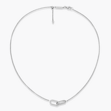Load image into Gallery viewer, Monte Luna Sterling Silver Rhodium or Gold Plated Lab-Created Diamond Twin Paperclip Necklace
