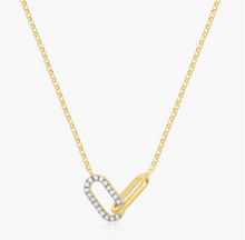 Load image into Gallery viewer, Monte Luna Sterling Silver Rhodium or Gold Plated Lab-Created Diamond Twin Paperclip Necklace
