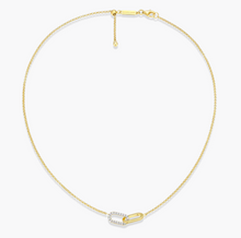 Load image into Gallery viewer, Monte Luna Sterling Silver Rhodium or Gold Plated Lab-Created Diamond Twin Paperclip Necklace
