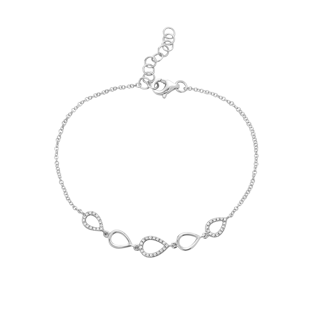 14k White Gold Diamond Pear Shaped Negative Space Chain Bracelet (I8575)