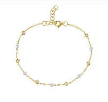 Load image into Gallery viewer, 14k White or Yellow Gold Diamond &amp; Freshwater Pearl Station Bracelet
