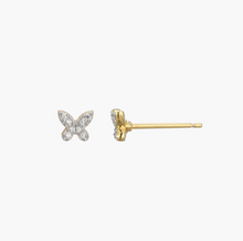 Load image into Gallery viewer, Monte Luna Sterling Silver Rhodium or Gold Plated Lab-Created Diamond Petite Butterfly Stud Earrings
