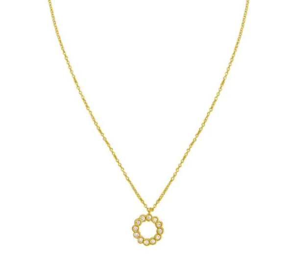 14k Yellow Gold Bezel Set Diamond Circle Necklace (I7539)
