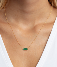 Load image into Gallery viewer, 14k Yellow Gold Hexagon Malachite Beaded Chain Necklace (I7510)
