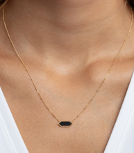 Load image into Gallery viewer, 14k Yellow Gold Onyx Inlay Hexagon Beaded Chain Necklace (I9634)
