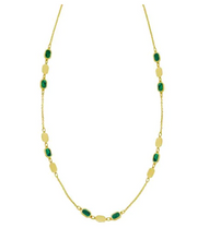 Load image into Gallery viewer, 14k Yellow Gold Inlay Hexagon Malachite Station Necklace (I9632)
