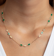 Load image into Gallery viewer, 14k Yellow Gold Inlay Hexagon Malachite Station Necklace (I9632)
