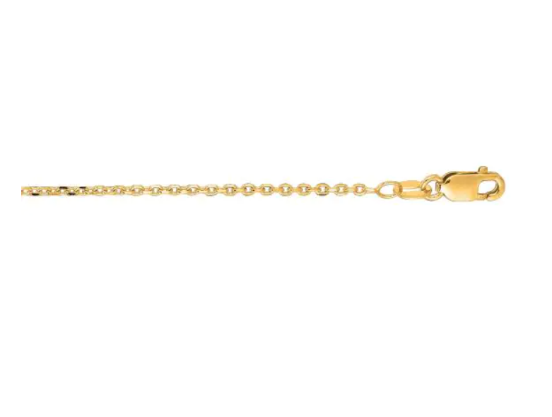 14k Yellow Gold 1.3mm Diamond Cut Cable Chain with Lobster Claw