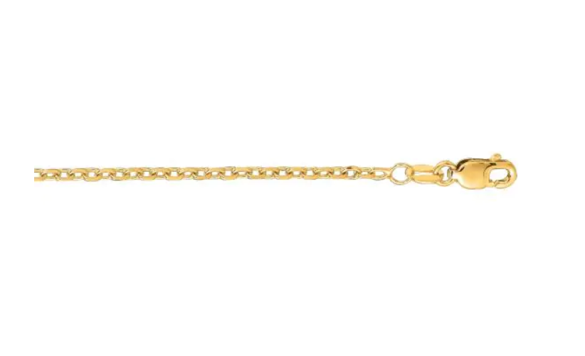 14k Yellow Gold 1.9mm Diamond Cut Cable Chain with Lobster Claw