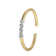 Load image into Gallery viewer, Rhodium Plated &amp; Gold Plated Sterling Silver Two Tone Mesh &amp; Chain Cuff Bracelet
