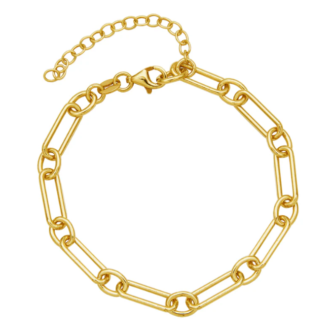 Gold Plated Sterling Silver Elongated & Round Link Bracelet