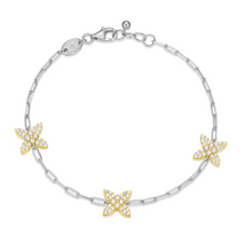 Load image into Gallery viewer, Rhodium Plated &amp; Gold Plated Sterling Silver Two Tone CZ Flora Station Bracelet
