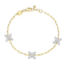 Load image into Gallery viewer, Rhodium Plated &amp; Gold Plated Sterling Silver Two Tone CZ Flora Station Bracelet
