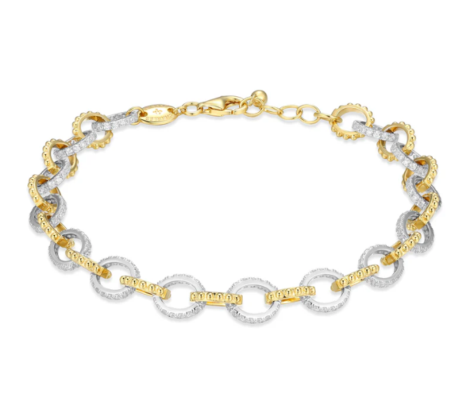 Charles Garnier Gold Plated Sterling Silver Beaded Link & CZ Link Bracelet (SI8457)
