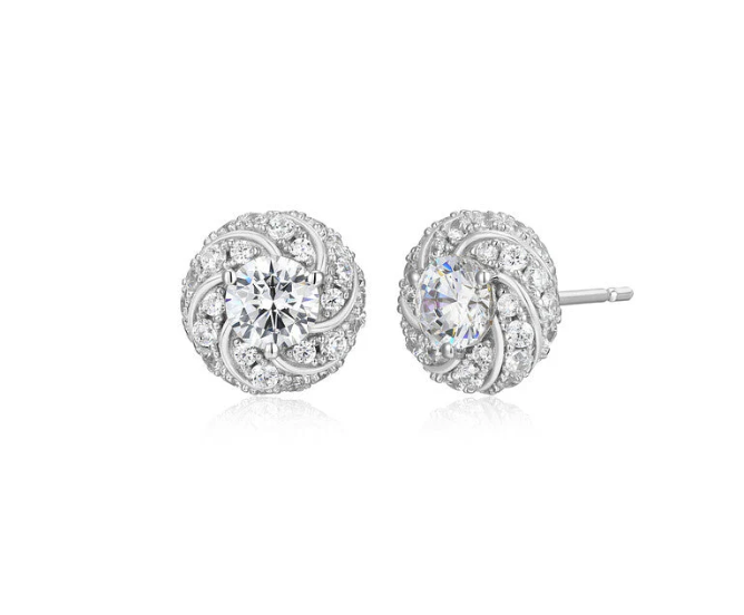 Charles Garnier Rhodium or Gold Plated Sterling Silver CZ Knot Stud Earrings
