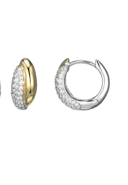 Charles Garnier Rhodium & Gold Plated Sterling Silver CZ Huggie Hoop Earrings (SI8458)