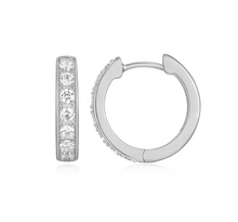 Load image into Gallery viewer, Sterling Silver Gold or Rhodium Plated CZ Hinged Hoop Earrings
