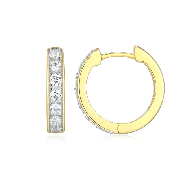Sterling Silver Gold or Rhodium Plated CZ Hinged Hoop Earrings