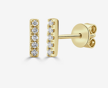 Load image into Gallery viewer, 14k Gold Pave Diamond Petite Bar Stud Earrings (I9945)
