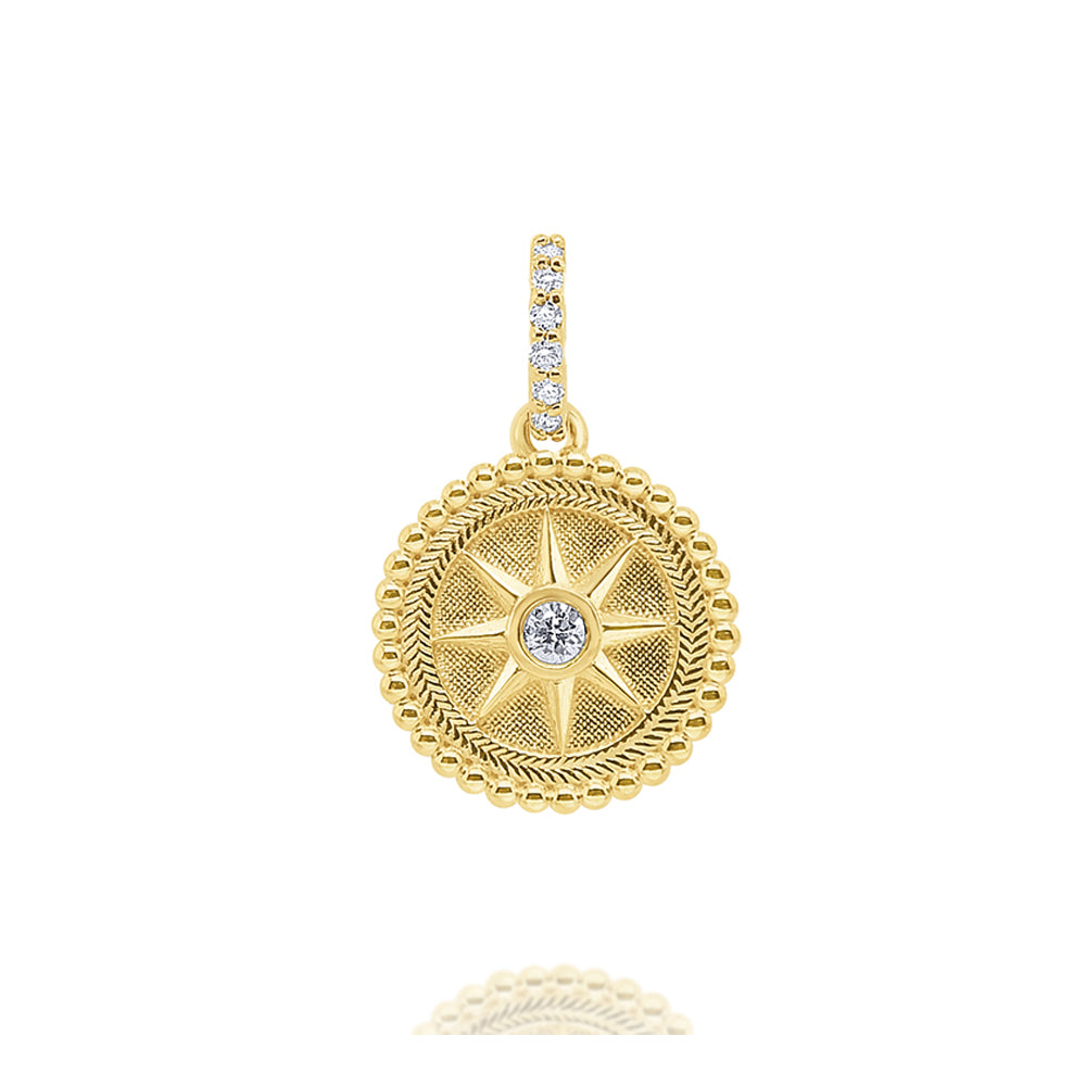 14k Yellow Gold Diamond Center Compass Pendant (I8228)