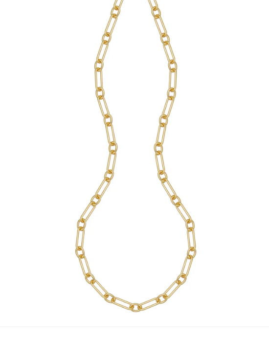 Gold Plated Sterling Silver Elongated & Round Link Chain Necklace