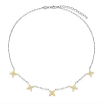 Load image into Gallery viewer, Rhodium Plated &amp; Gold Plated Sterling Silver Two Tone CZ Flora Station Necklace
