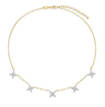 Load image into Gallery viewer, Rhodium Plated &amp; Gold Plated Sterling Silver Two Tone CZ Flora Station Necklace
