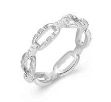 Load image into Gallery viewer, Rhodium or Gold Plated Sterling Silver CZ Fancy Link Ring

