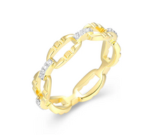 Load image into Gallery viewer, Rhodium or Gold Plated Sterling Silver CZ Fancy Link Ring
