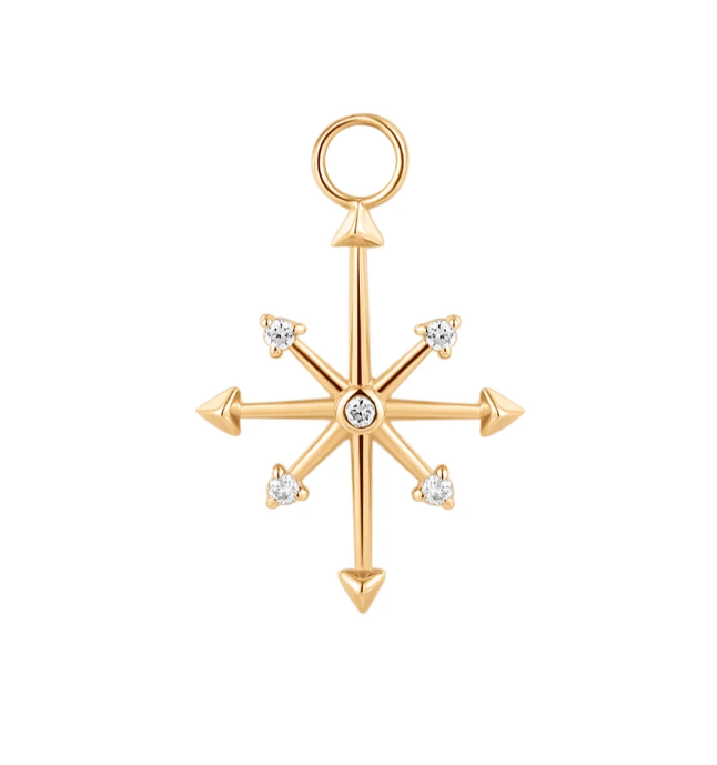 Earscapes - 14k Yellow Gold Journey Compass Diamond Accent *Single* Earring Charm (I9226)