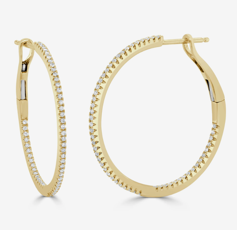 14k Yellow Gold Diamond Inside Out Hoop Earrings (I9073)