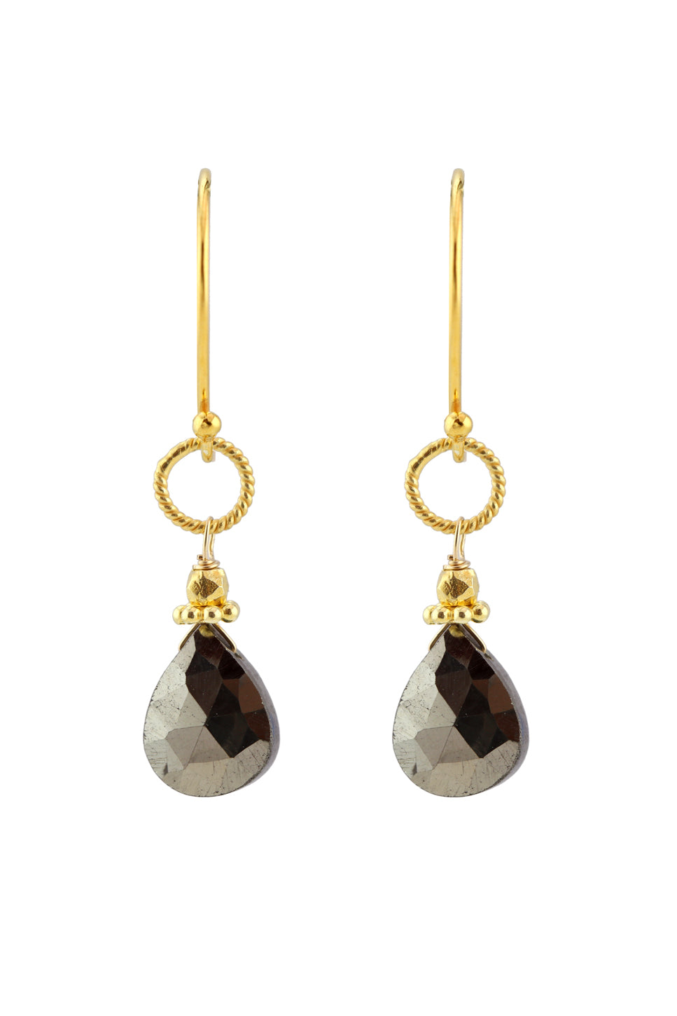 AVF Gold Rope Link Faceted Pyrite Earrings (SI7000)