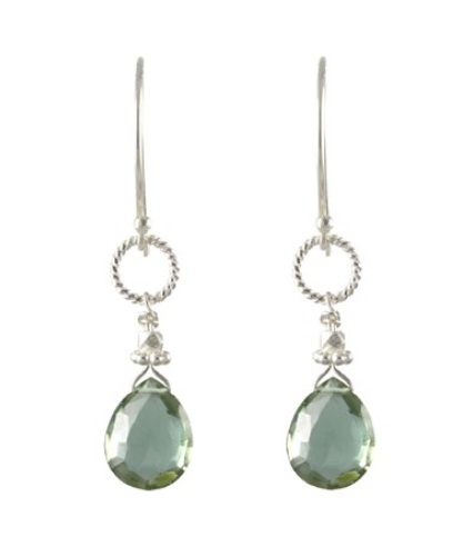 AVF Silver Green Quartz Twisted Link Earrings (SI6777)