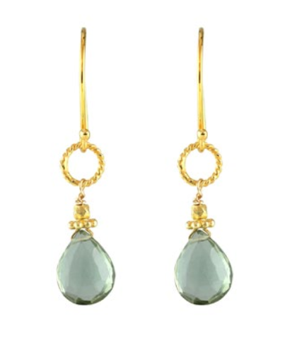 AVF Gold Twisted Link Green Quartz Earrings (SI6767)