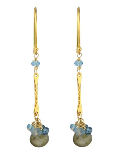 AVF Gold Labradorite, Blue Topaz & Quartz Bar Earrings (SI6762)