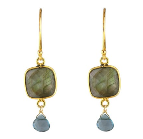 AVF Gold Square Bezel Labradorite & Blue Topaz Earrings (SI6804)